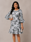 Elegant grey Floral Ruffle Dress